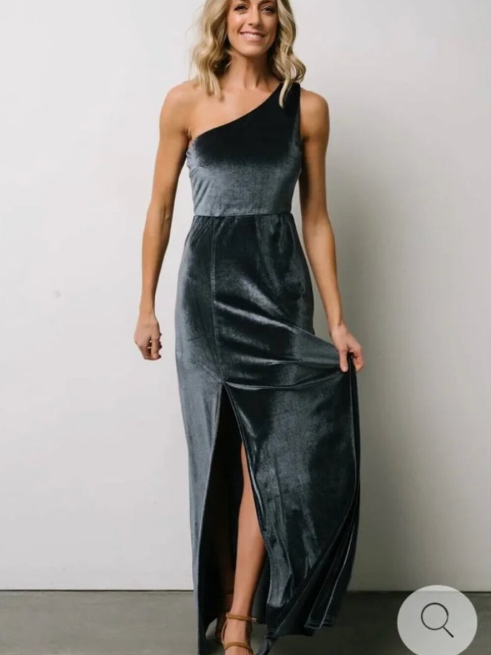 NWT Baltic Born Tatiana Velvet One Shoulder Maxi Dress Slate Blue